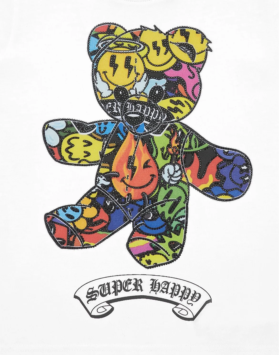 T-shirt Round Neck SS Strass Teddy Bear, цвет: Белый