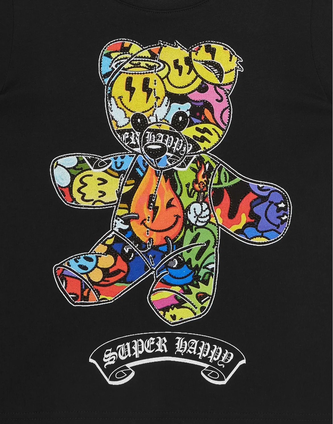 T-shirt Round Neck SS Strass Teddy Bear, цвет: Черный