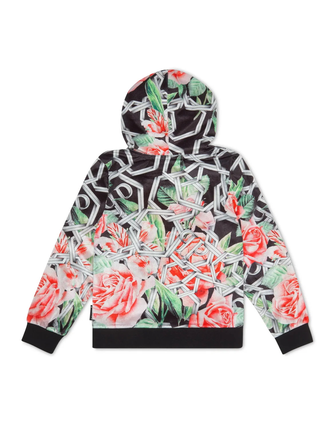 Chenille Hoodie Sweatshirt Roses, цвет: Черный