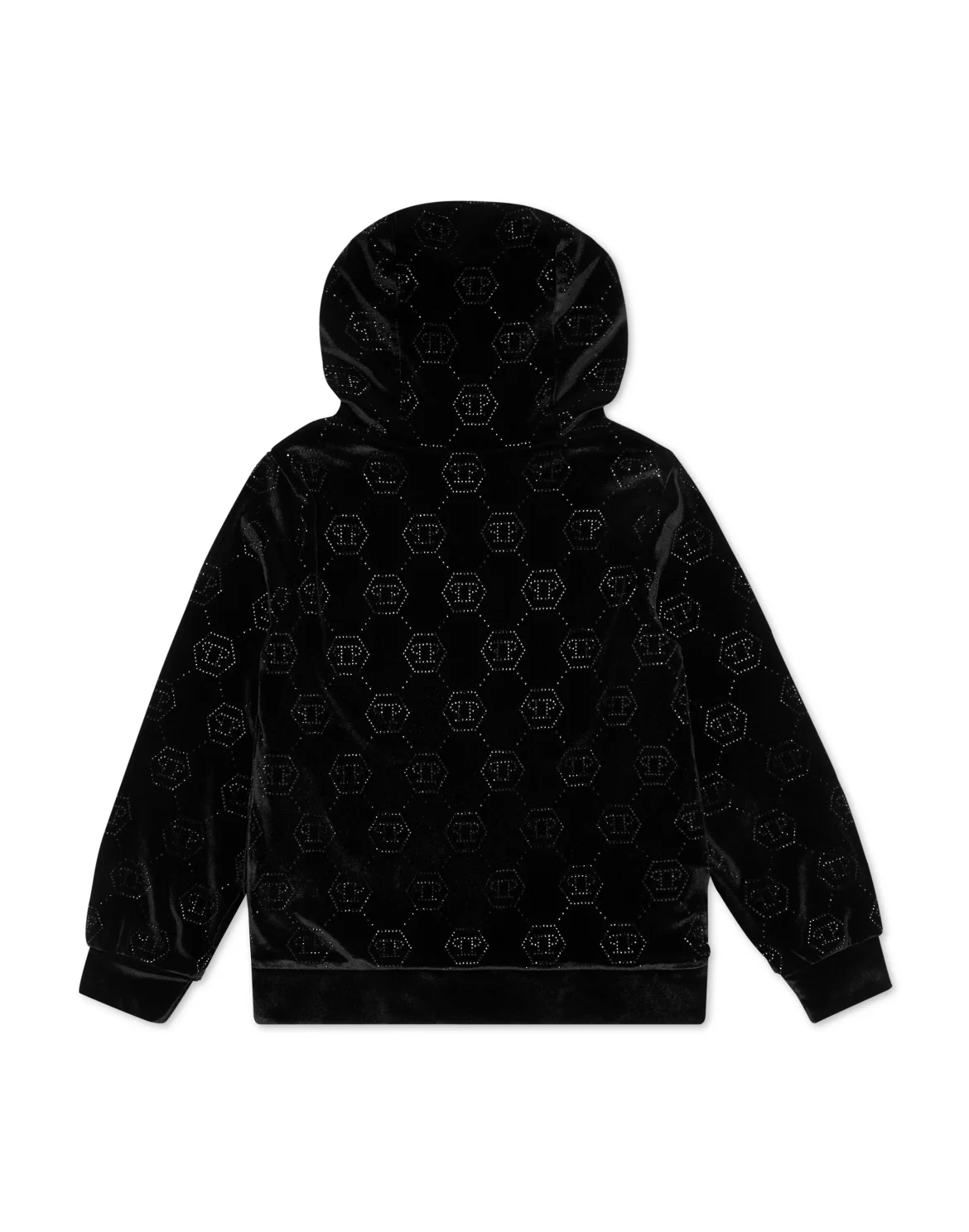 Chenille Hoodie Sweatjacket Strass Monogram, цвет: Черный