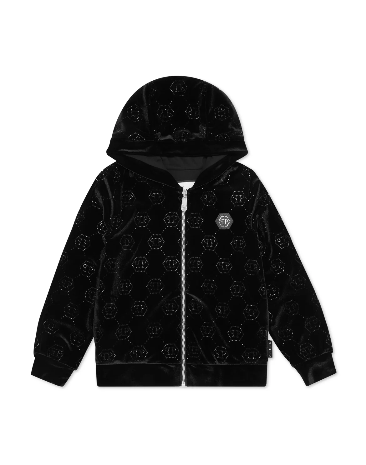 Chenille Hoodie Sweatjacket Strass Monogram, цвет: Черный
