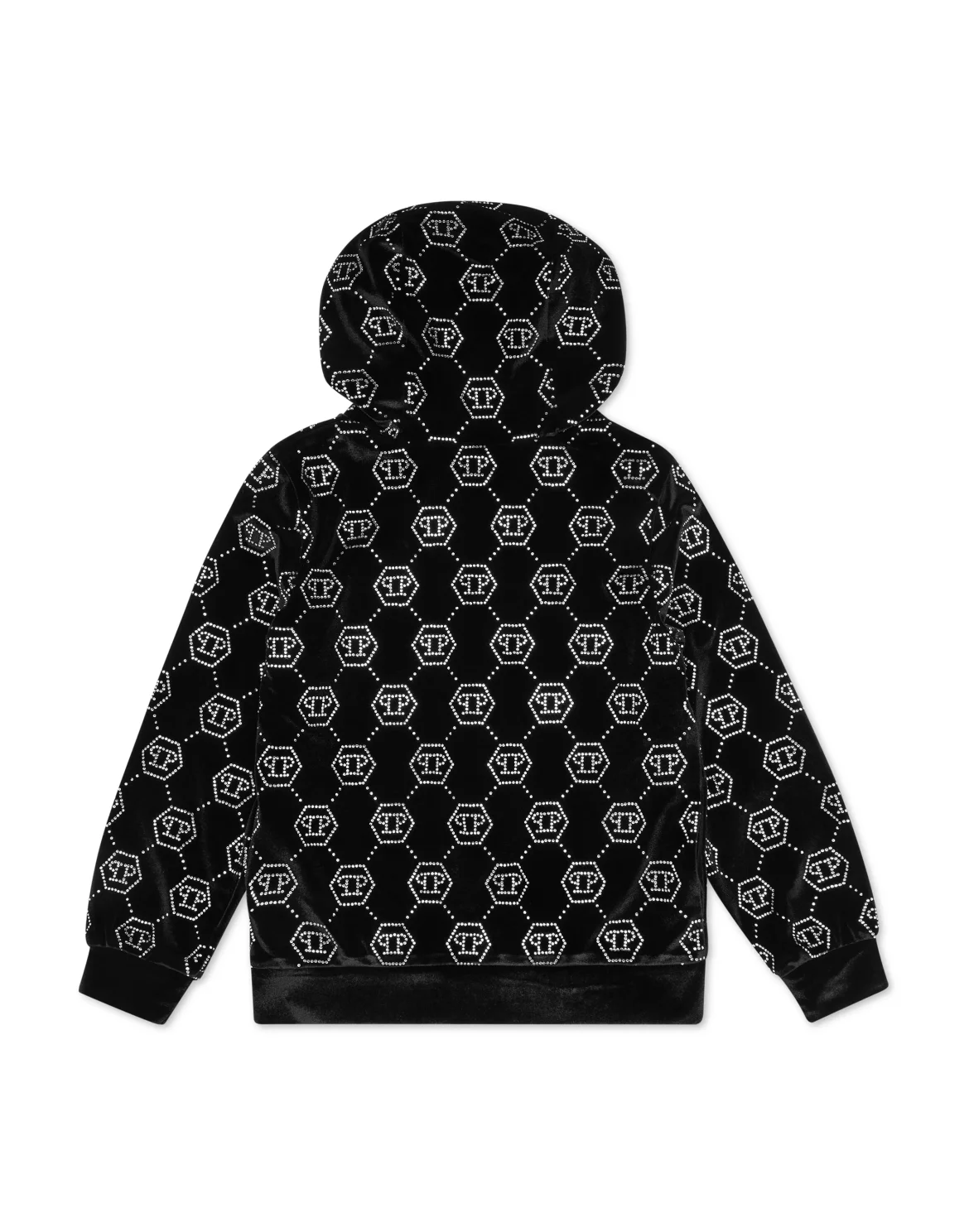 Chenille Hoodie Sweatjacket Strass Monogram, цвет: Черный