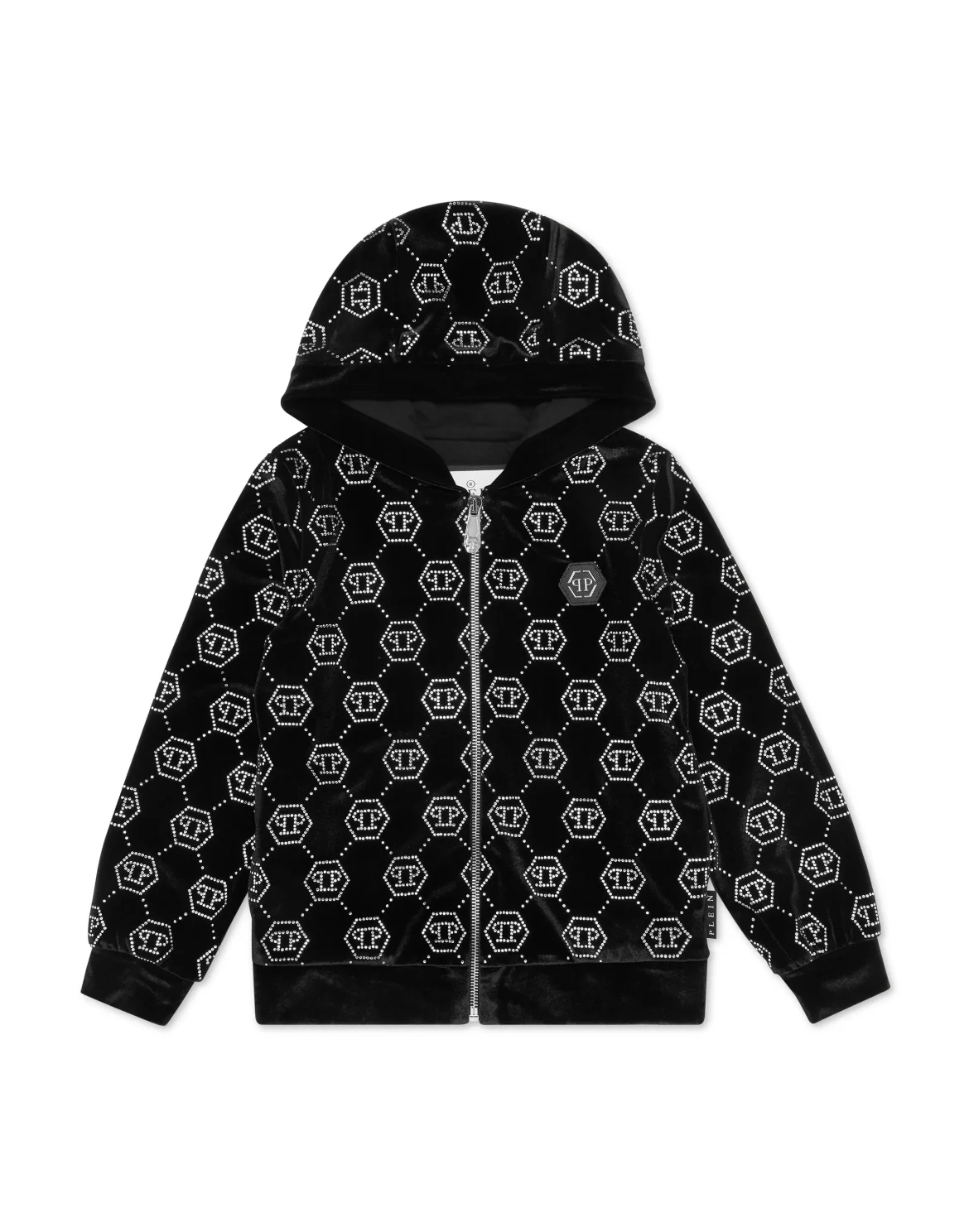 Chenille Hoodie Sweatjacket Strass Monogram, цвет: Черный