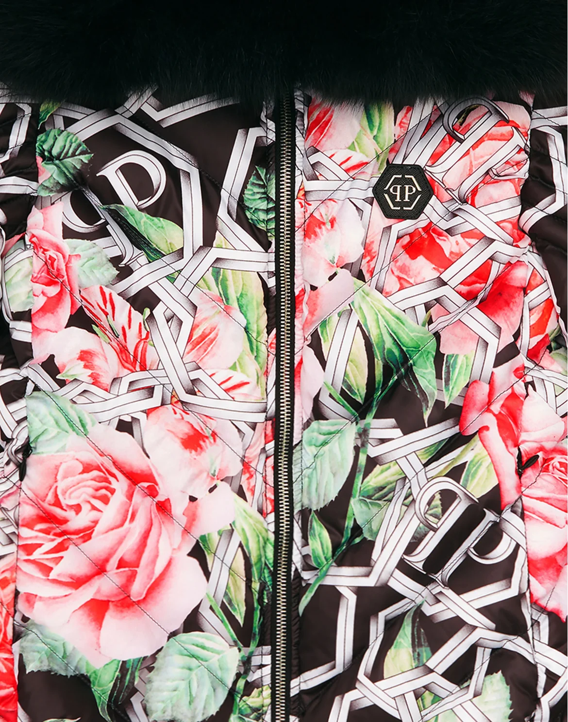 Puffer Long Coat Roses, цвет: Красный