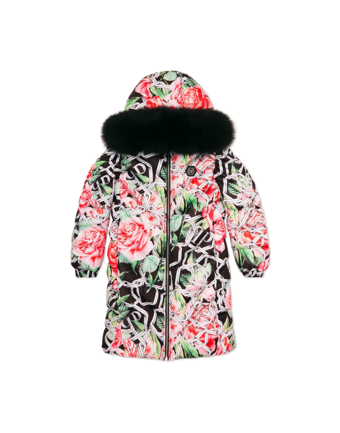 Puffer Long Coat Roses, цвет: Красный