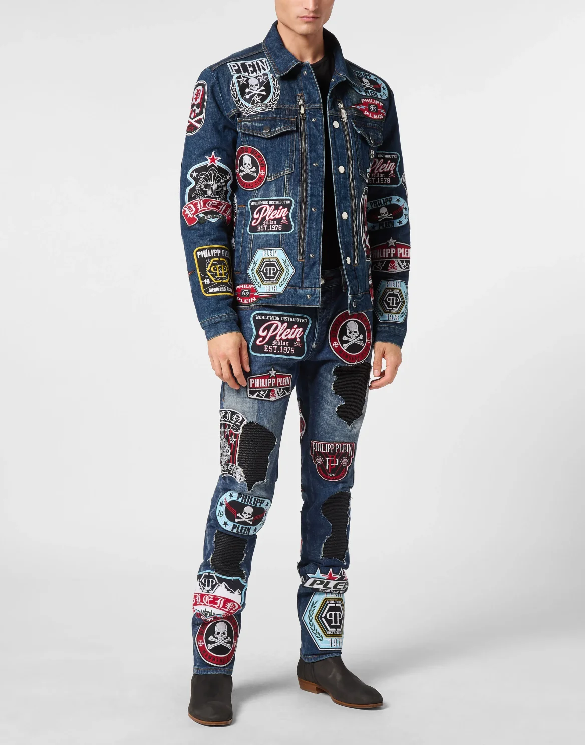 Zipped Denim Jacket Patches, цвет: Синий