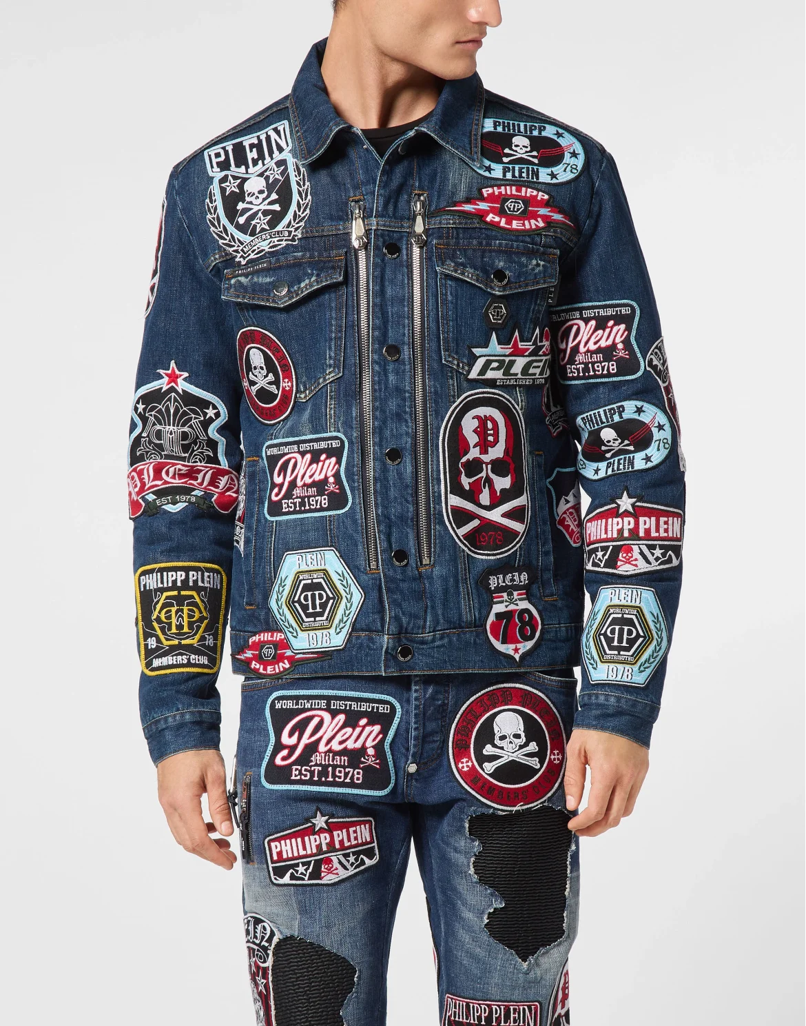 Zipped Denim Jacket Patches, цвет: Синий