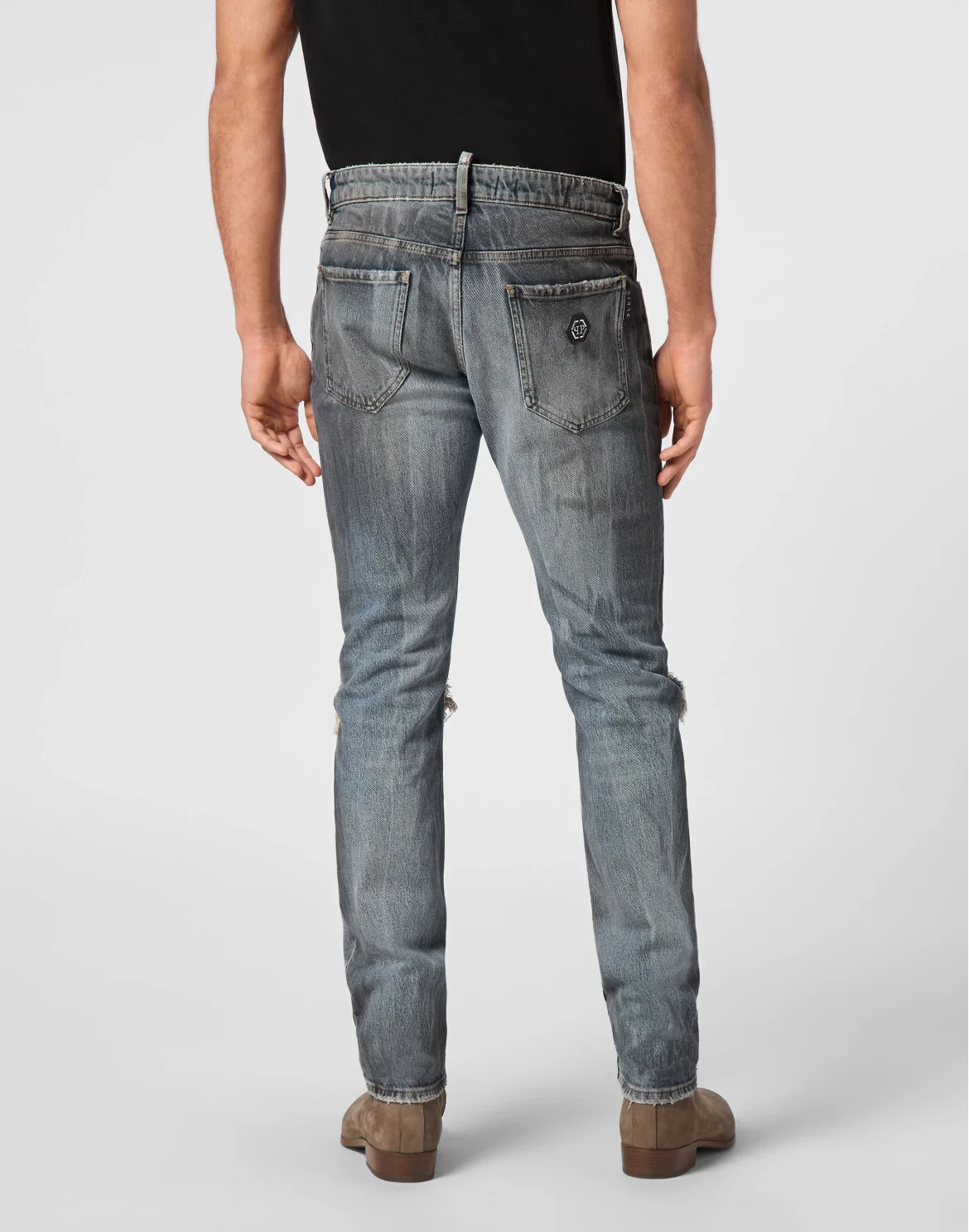 Super Straight Cut Trousers With Python Inserts, цвет: Серый