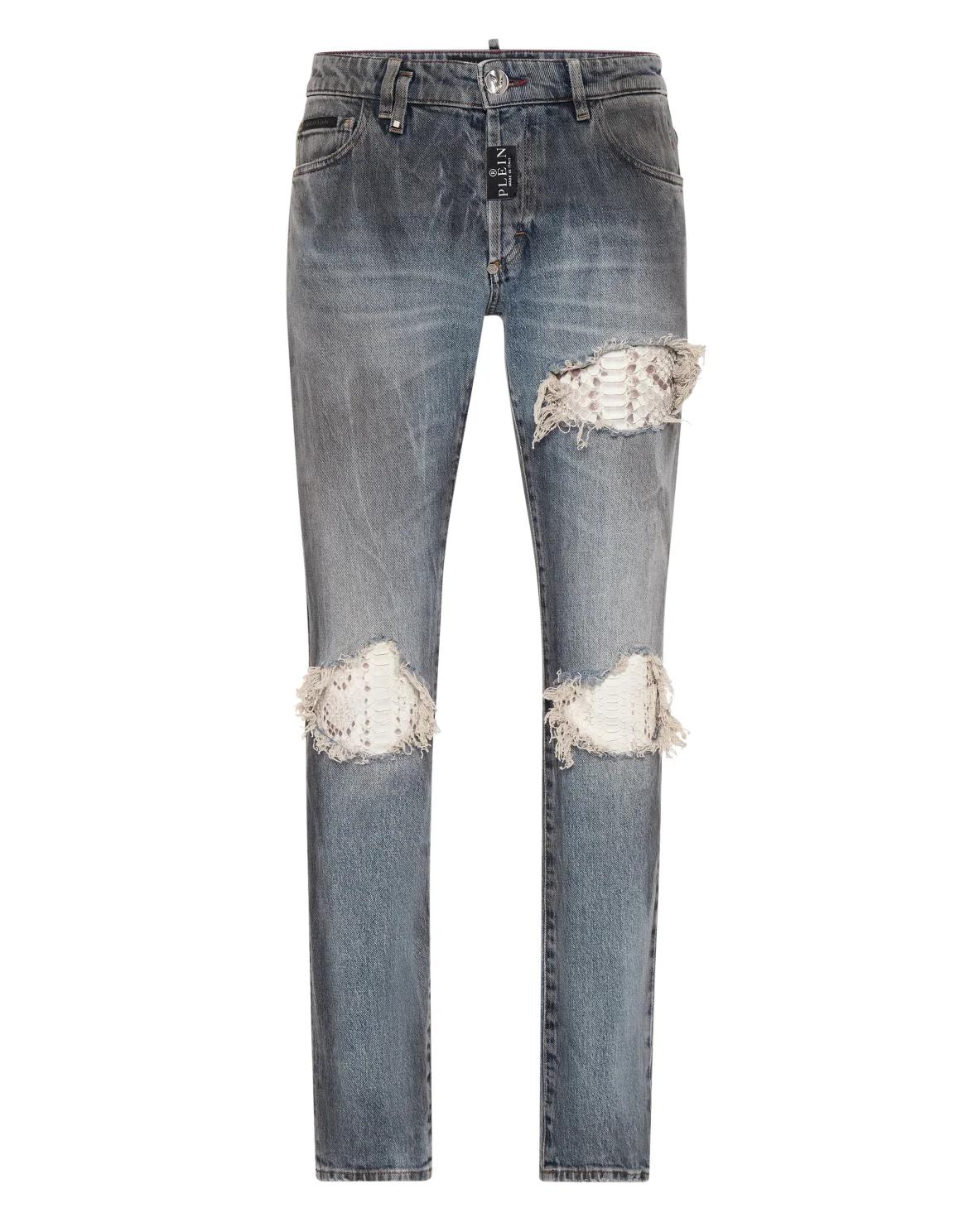 Super Straight Cut Trousers With Python Inserts, цвет: Серый