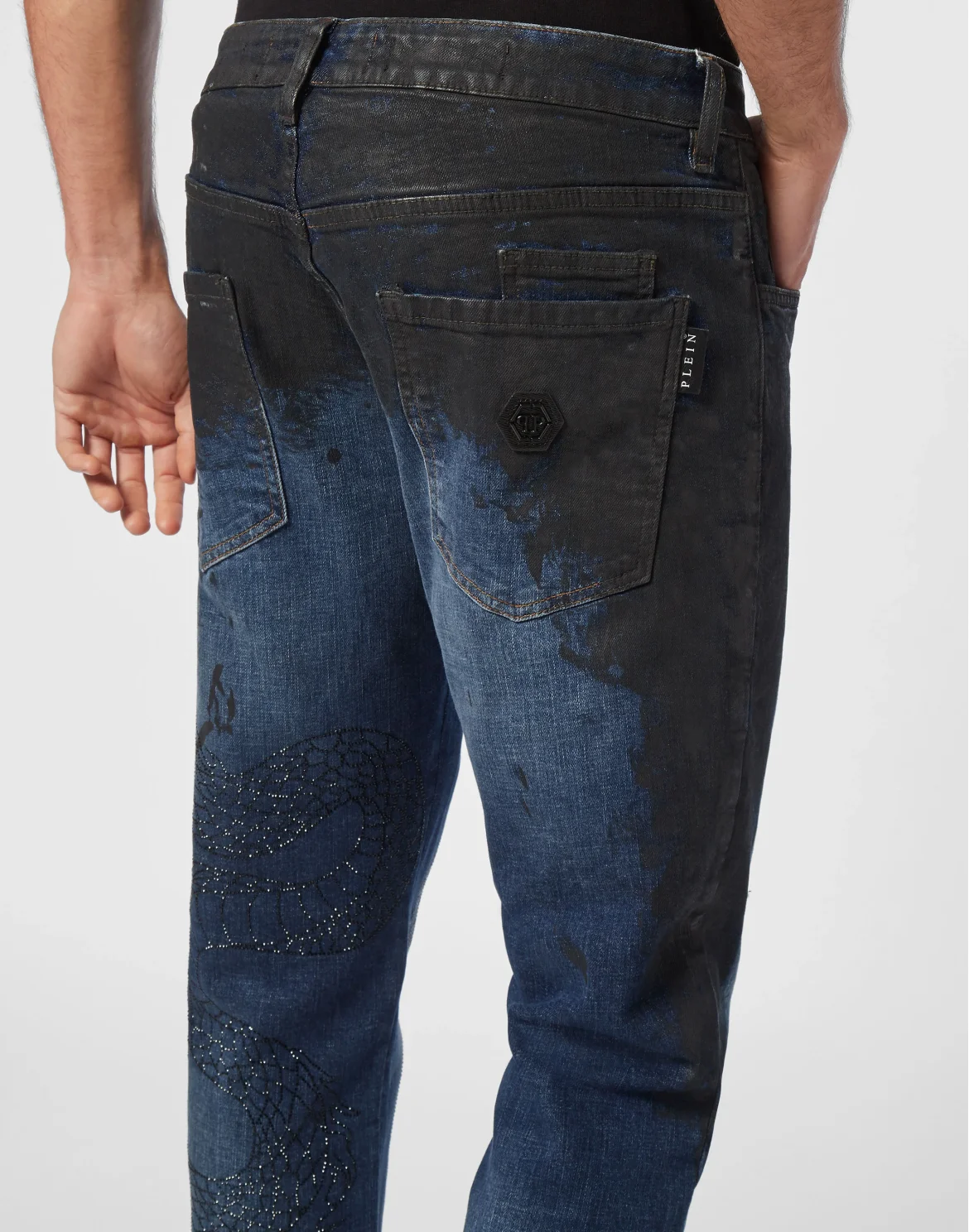 Denim Trousers Super Straight Cut Dragon Strass, цвет: Черный
