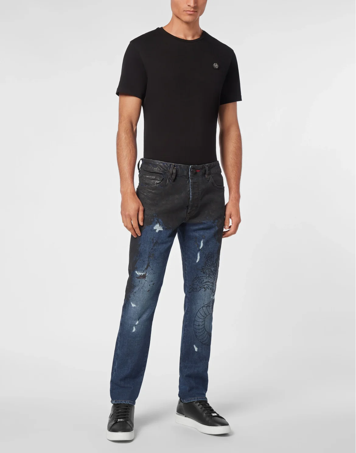 Denim Trousers Super Straight Cut Dragon Strass, цвет: Черный