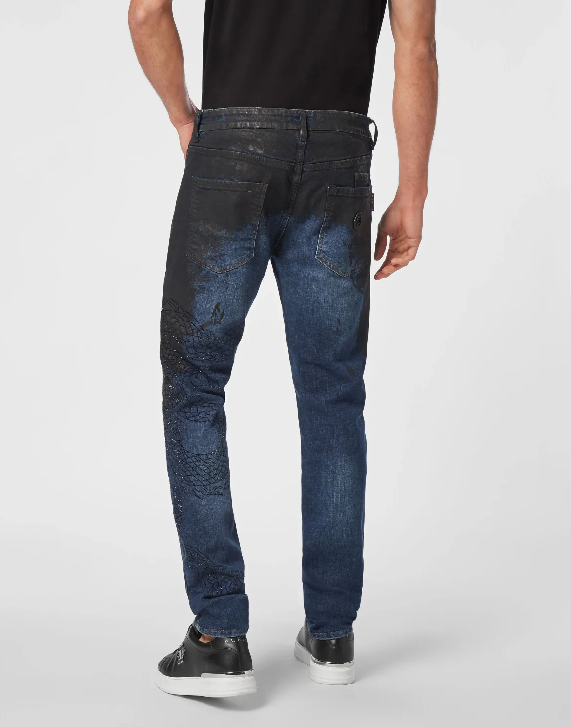 Denim Trousers Super Straight Cut Dragon Strass, цвет: Черный
