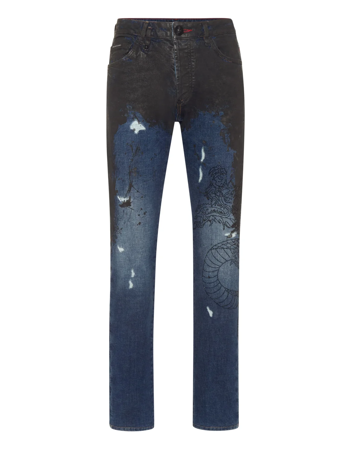 Denim Trousers Super Straight Cut Dragon Strass, цвет: Черный