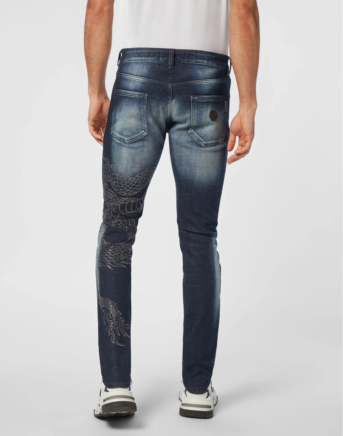 Denim Trousers Super Straight Cut Dragon Strass, цвет: Серый