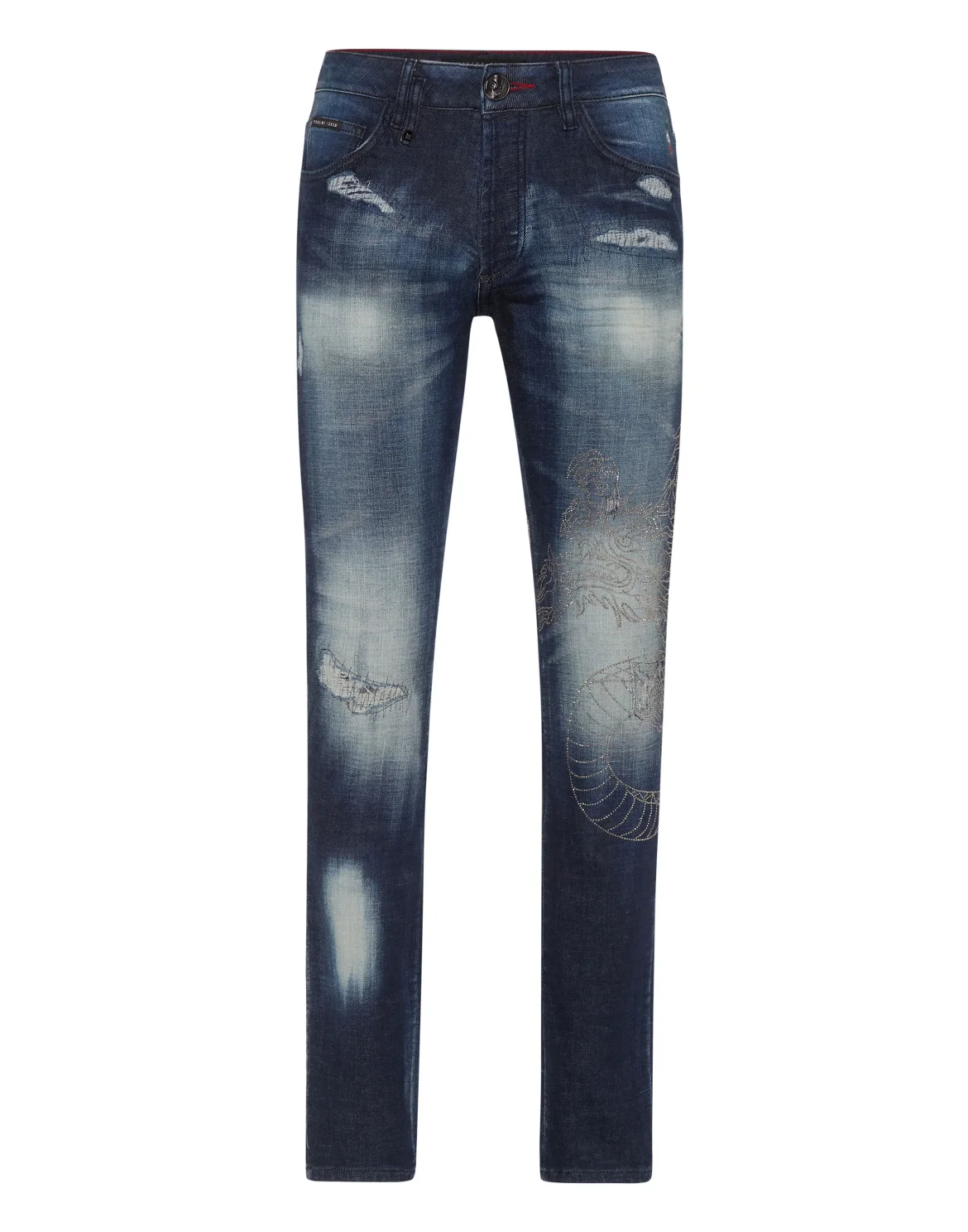 Denim Trousers Super Straight Cut Dragon Strass, цвет: Серый