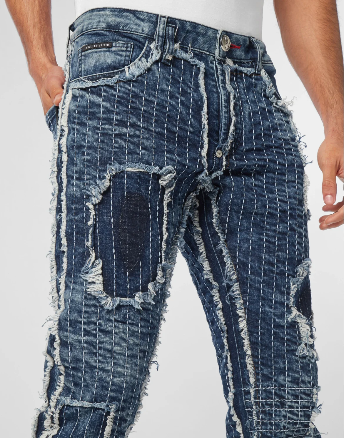 Denim Trousers Super Straight Cut Destroyed, цвет: Синий