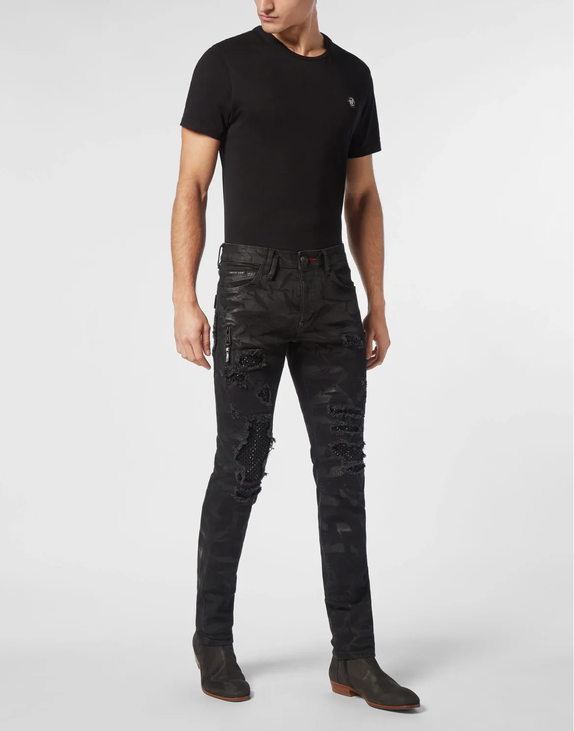 Denim Rock Star Trousers Strass, цвет: Черный