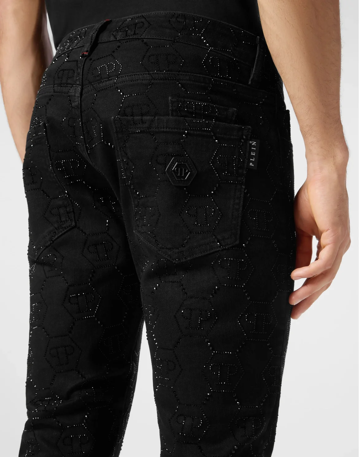 Strass Denim Super Straight Cut Trousers Monogram, цвет: Черный