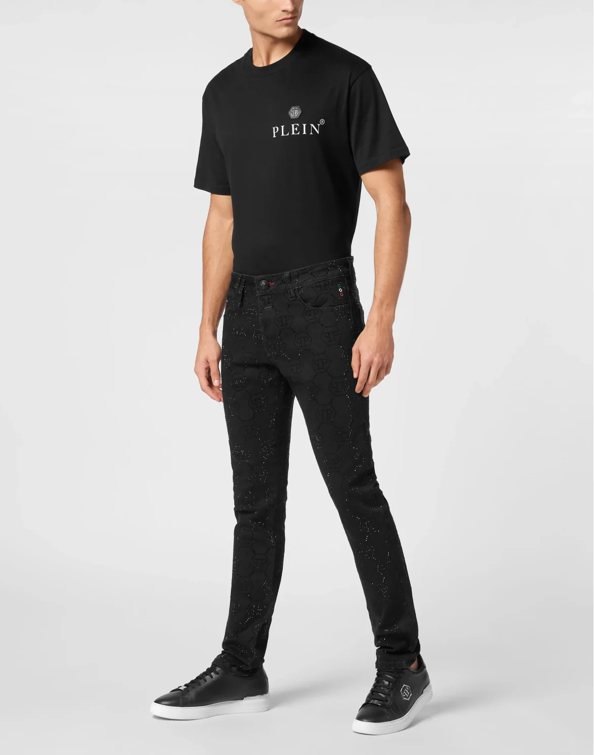 Strass Denim Super Straight Cut Trousers Monogram, цвет: Черный