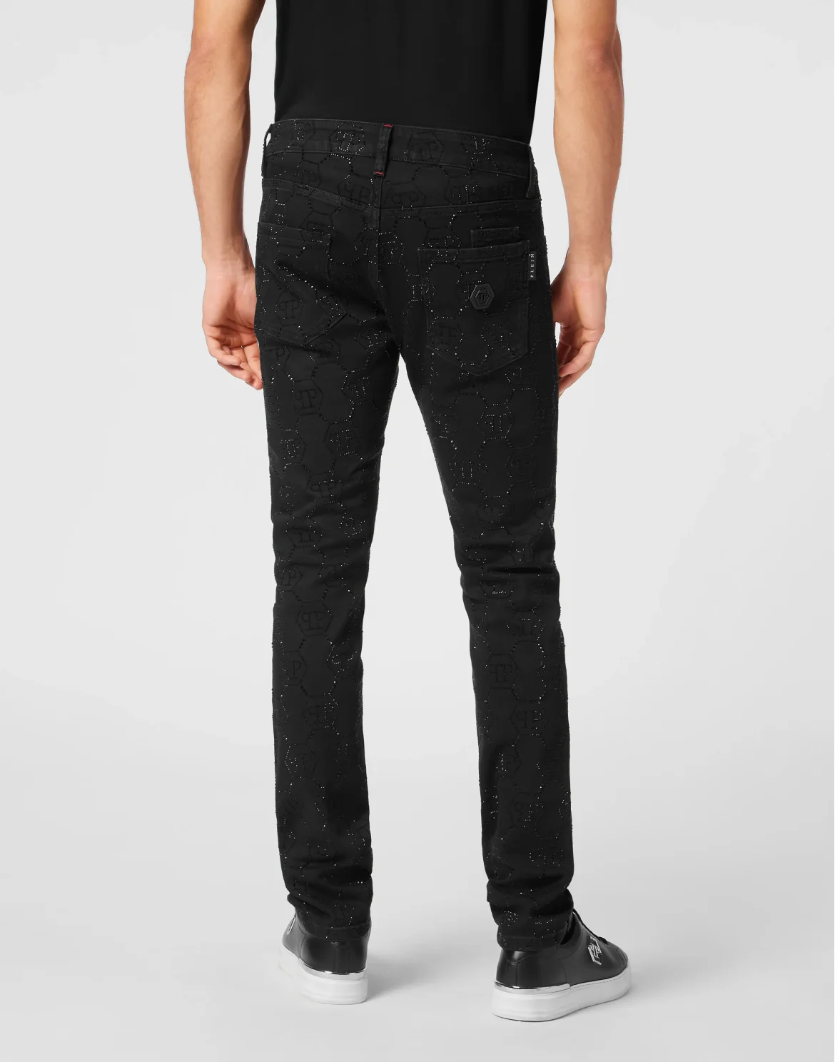 Strass Denim Super Straight Cut Trousers Monogram, цвет: Черный
