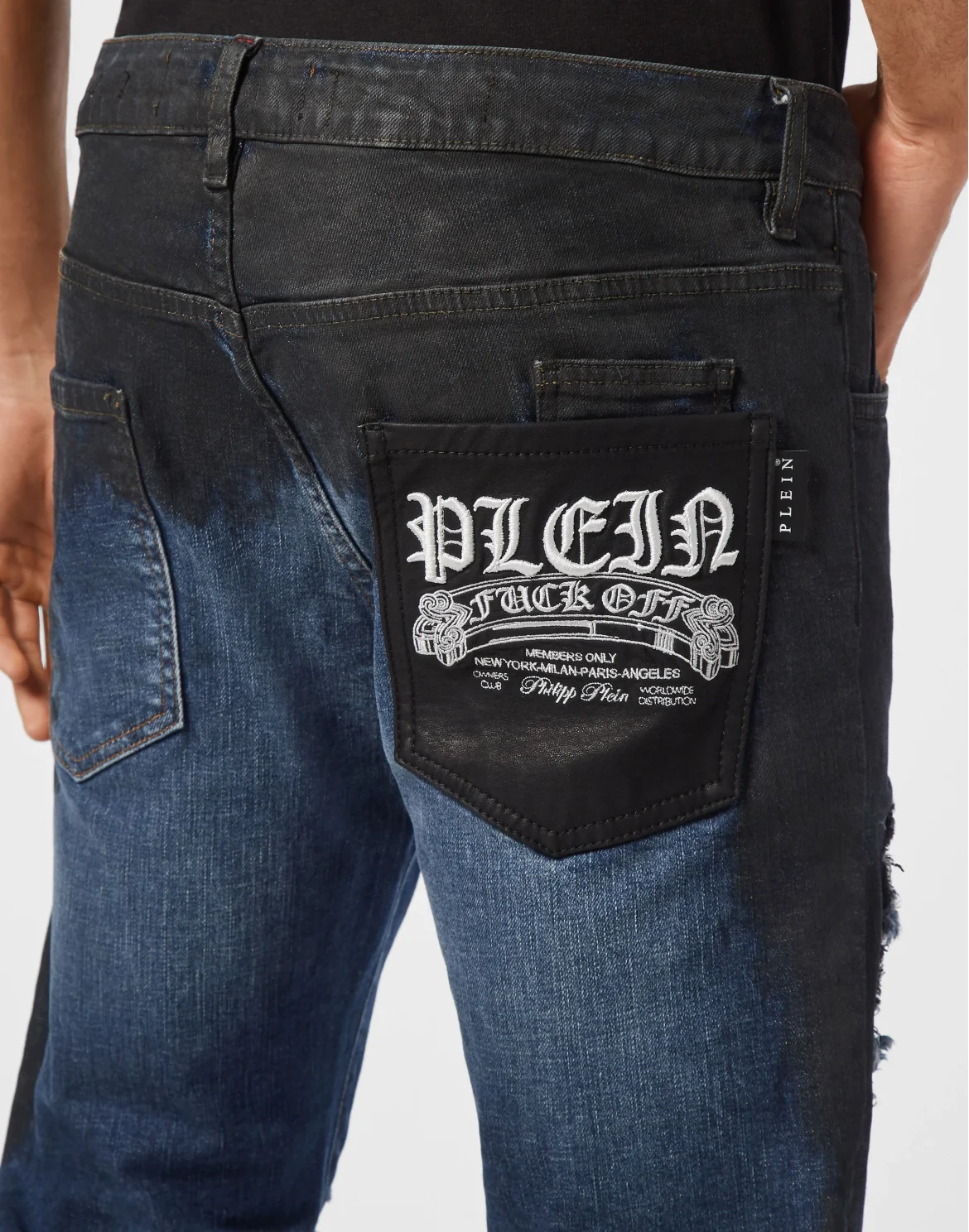 Denim Super Straight Cut Trousers Leather Pocket, цвет: Черный