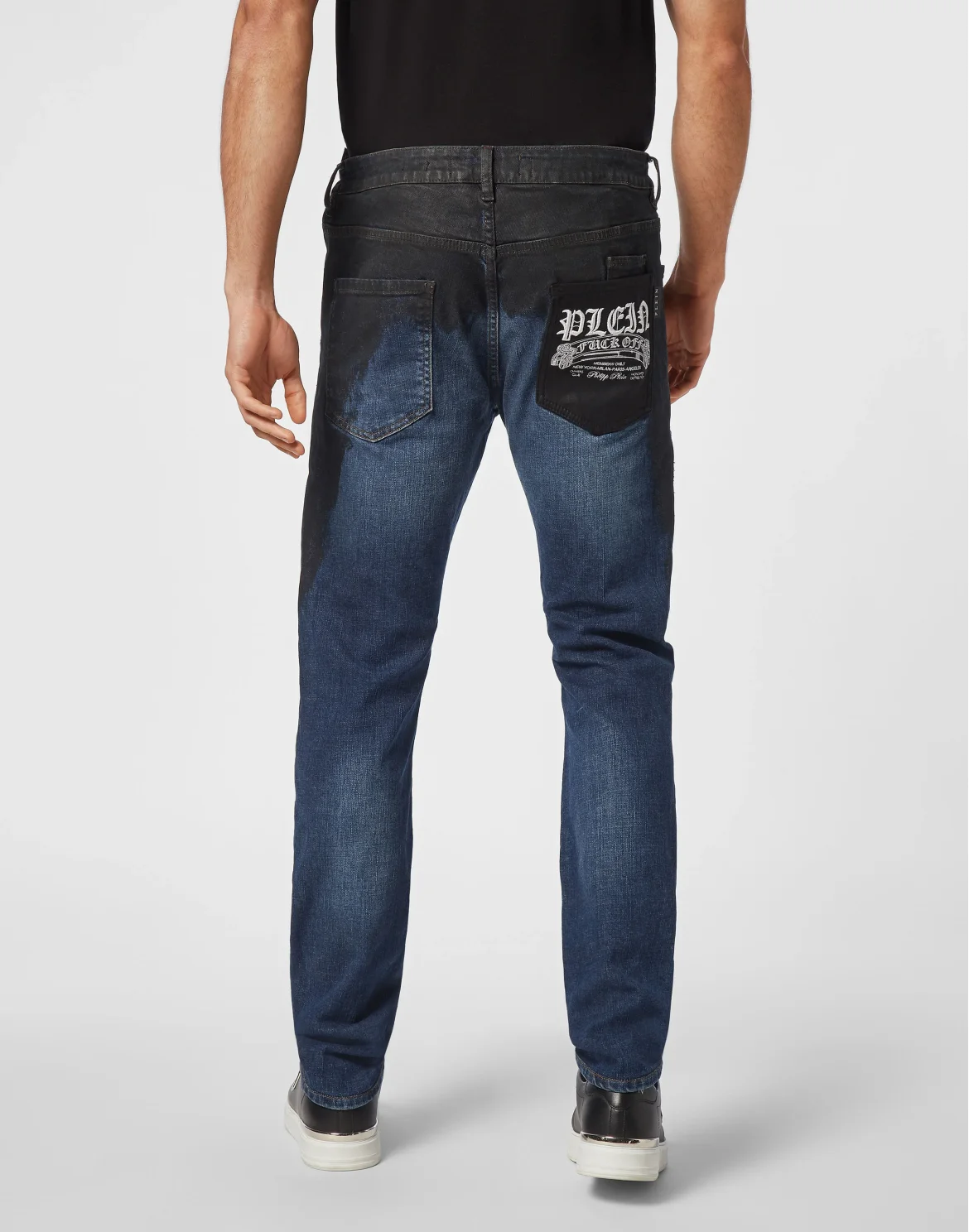 Denim Super Straight Cut Trousers Leather Pocket, цвет: Черный