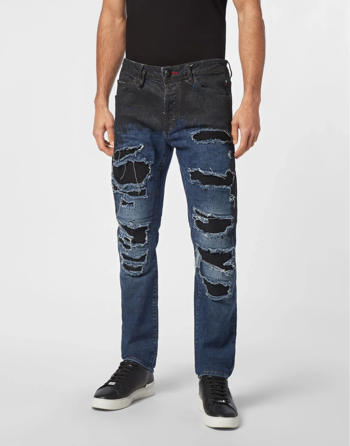 Denim Super Straight Cut Trousers Leather Pocket, цвет: Черный
