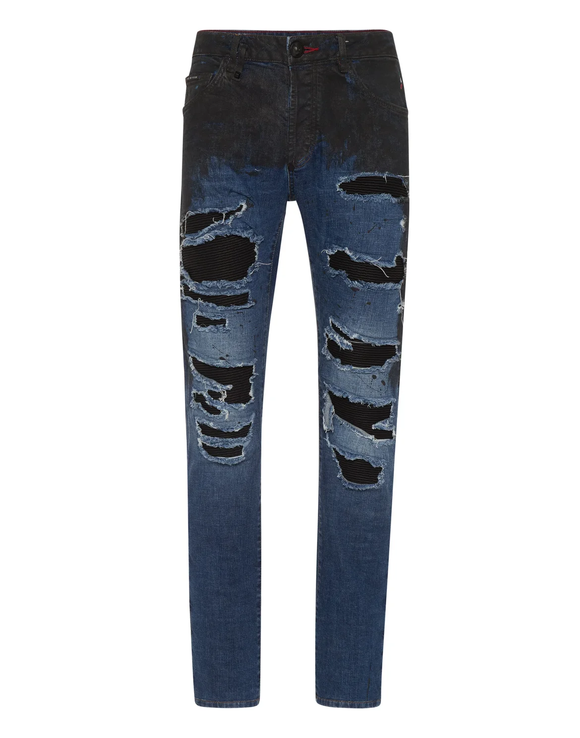 Denim Super Straight Cut Trousers Leather Pocket, цвет: Черный