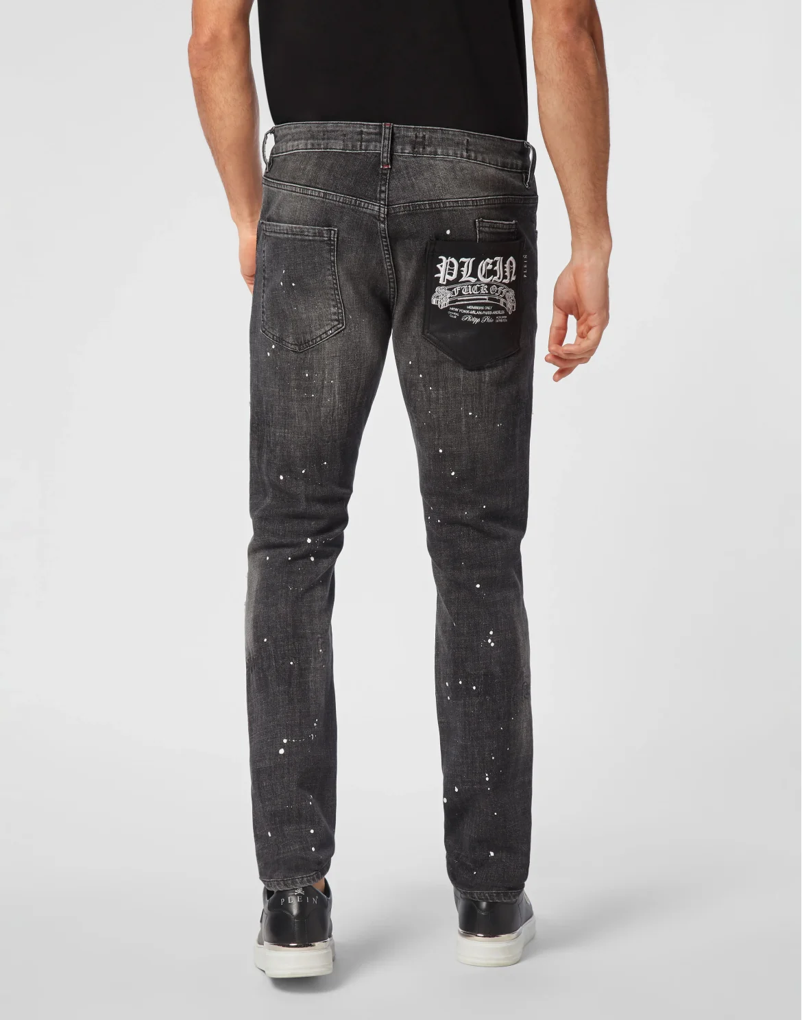 Denim Super Straight Cut Trousers Leather Pocket, цвет: Серый
