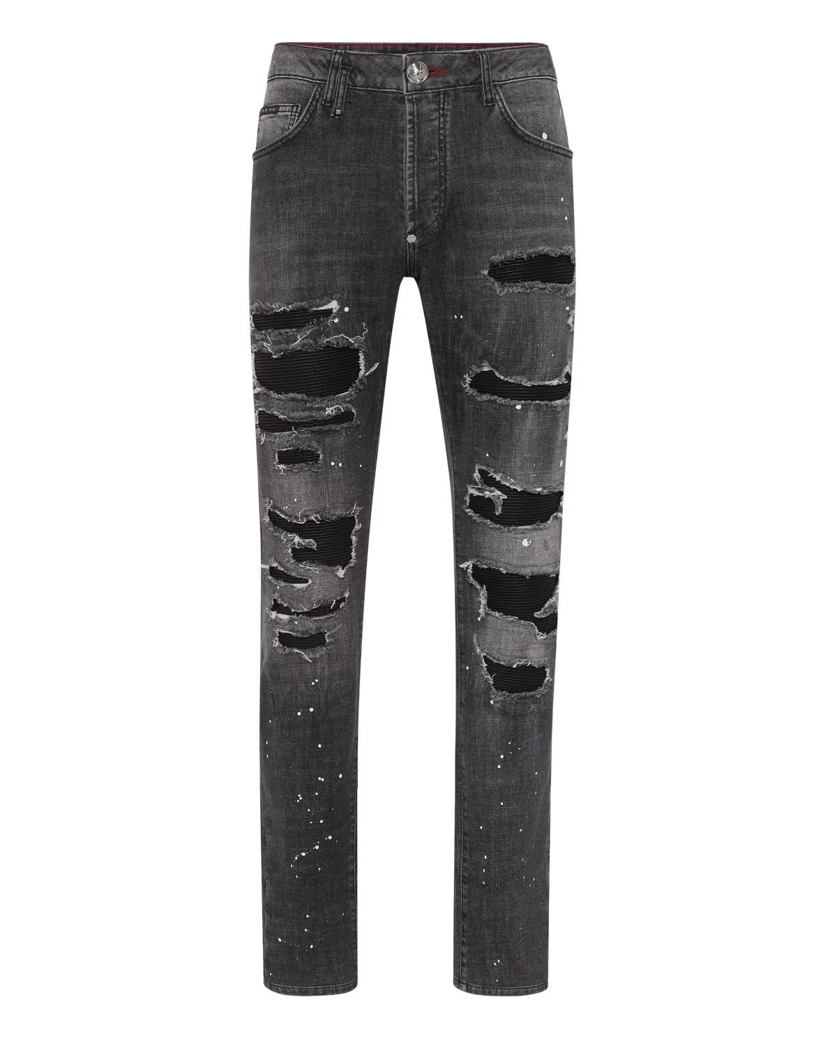 Denim Super Straight Cut Trousers Leather Pocket, цвет: Серый