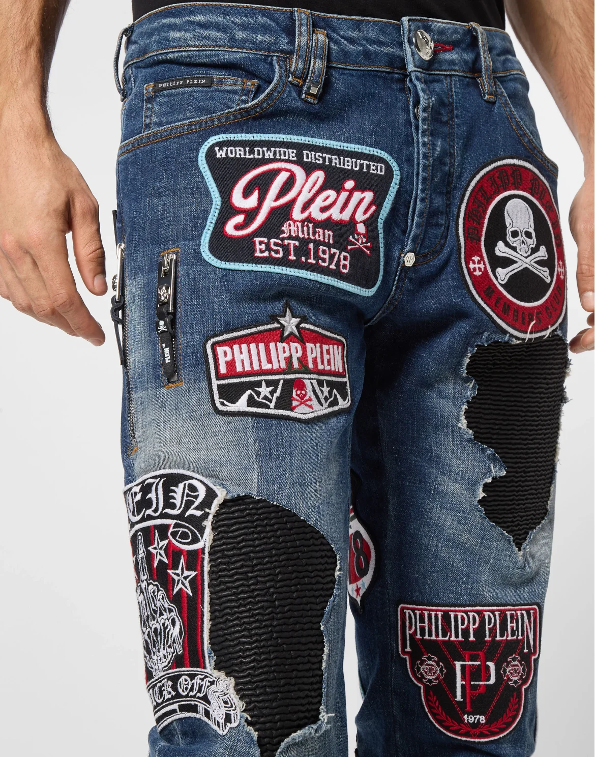 Denim Rock Star Trousers Patches, цвет: Синий