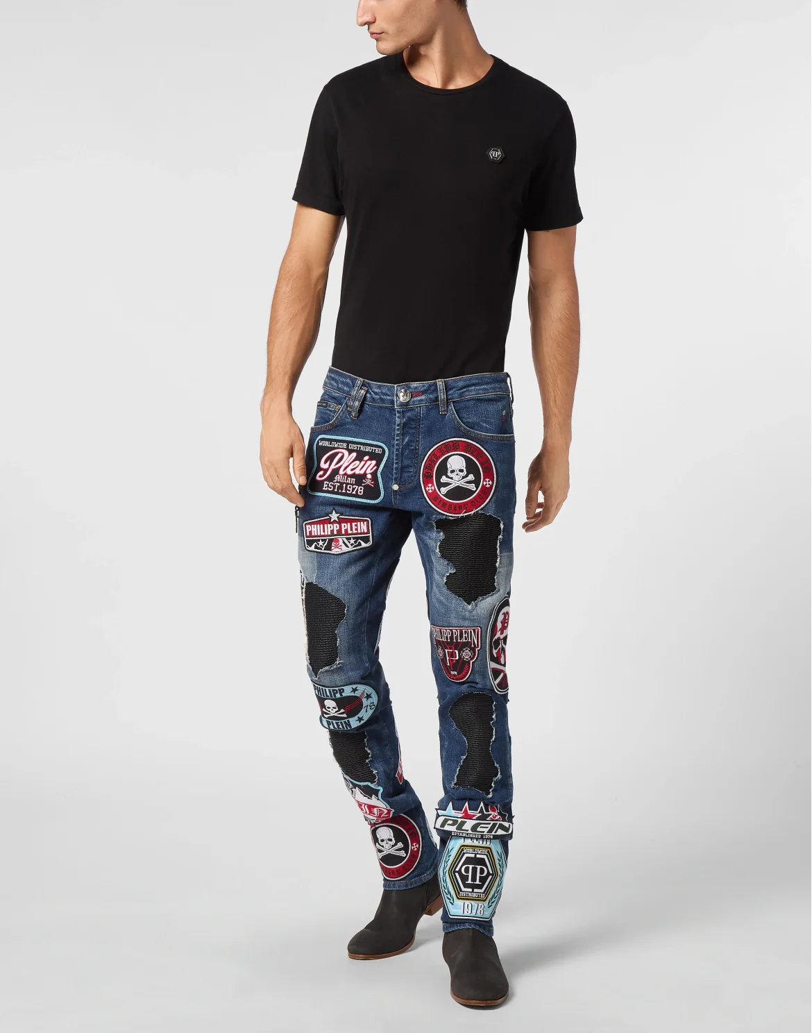 Denim Rock Star Trousers Patches, цвет: Синий