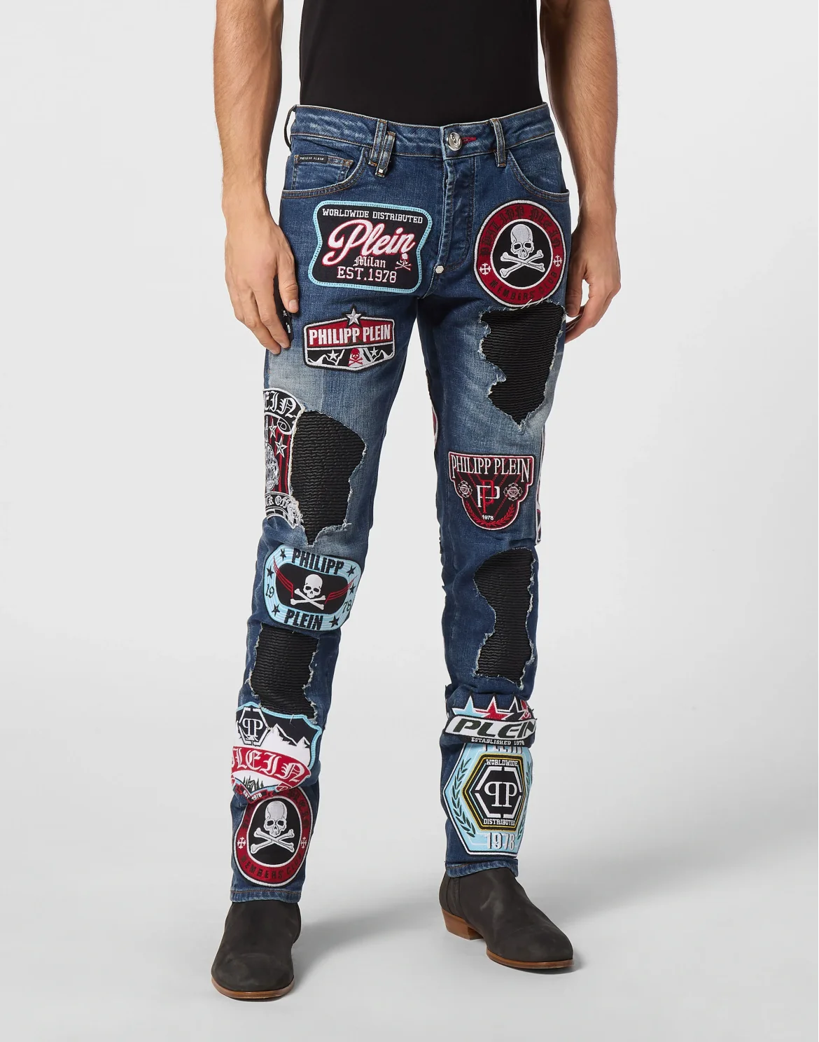 Denim Rock Star Trousers Patches, цвет: Синий