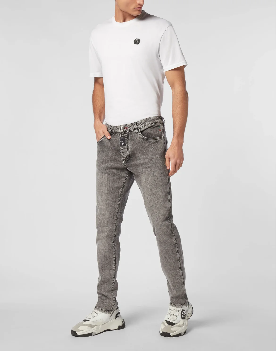 Denim Super Straight Cut Trousers, цвет: Серый