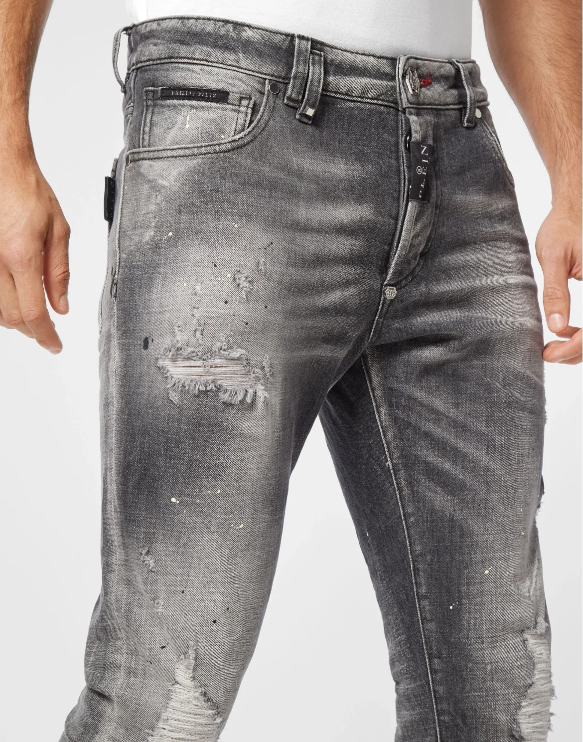 Denim Skinny Fit Trousers, цвет: Серый