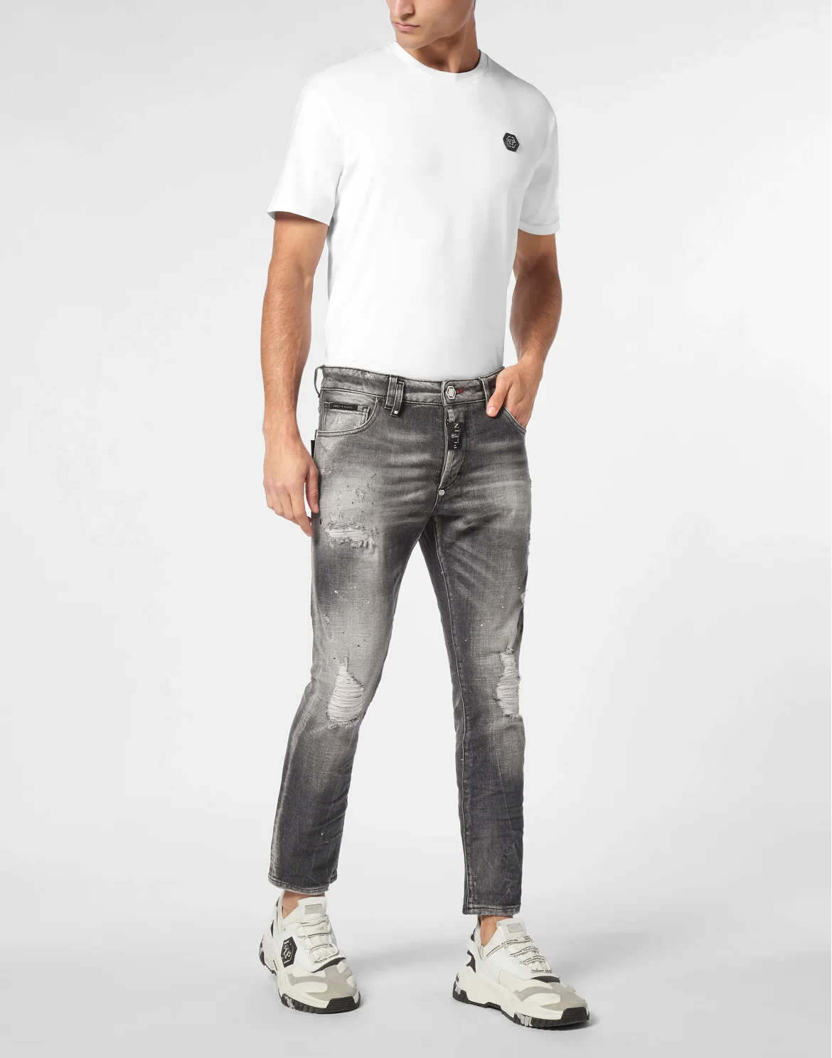 Denim Skinny Fit Trousers, цвет: Серый