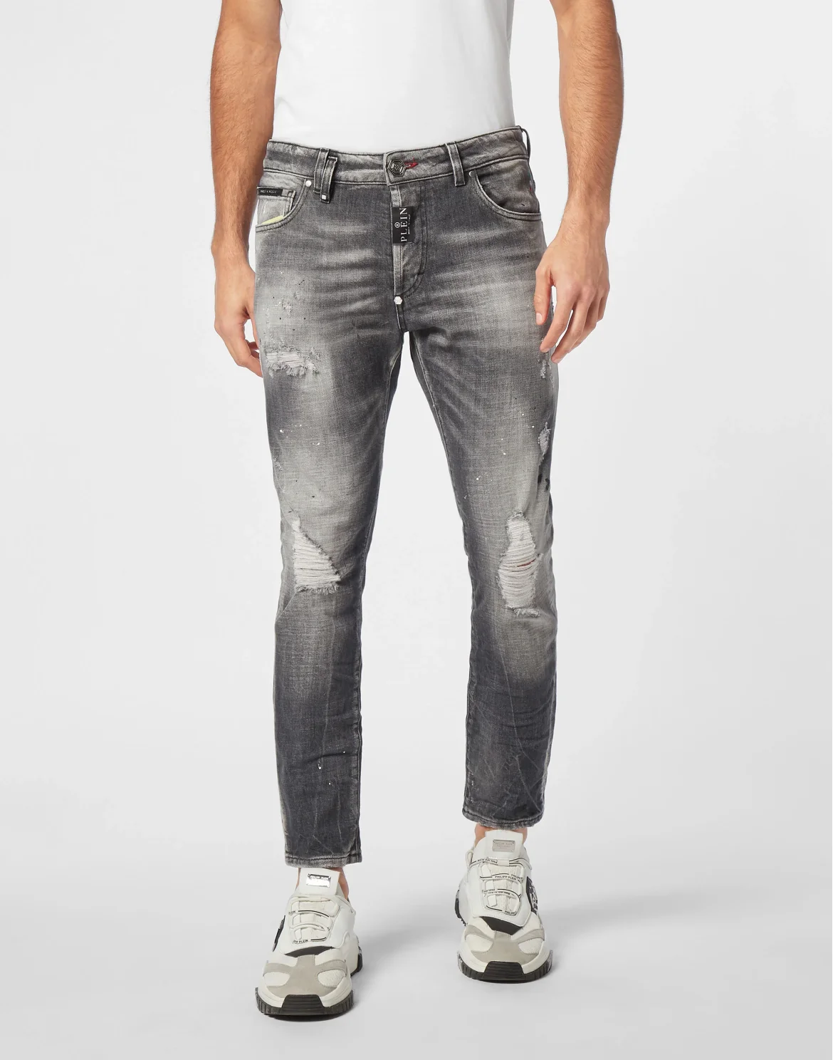 Denim Skinny Fit Trousers, цвет: Серый