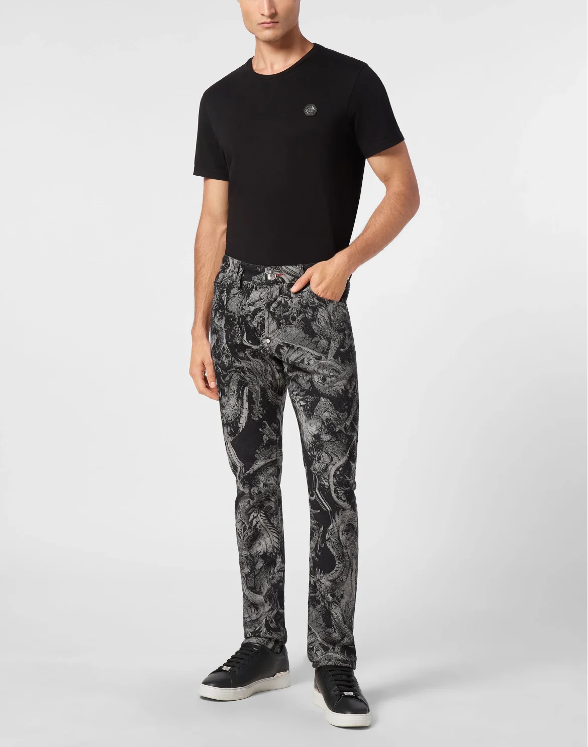 Denim Super Straight Cut Trousers Dragon Skull, цвет: Черный