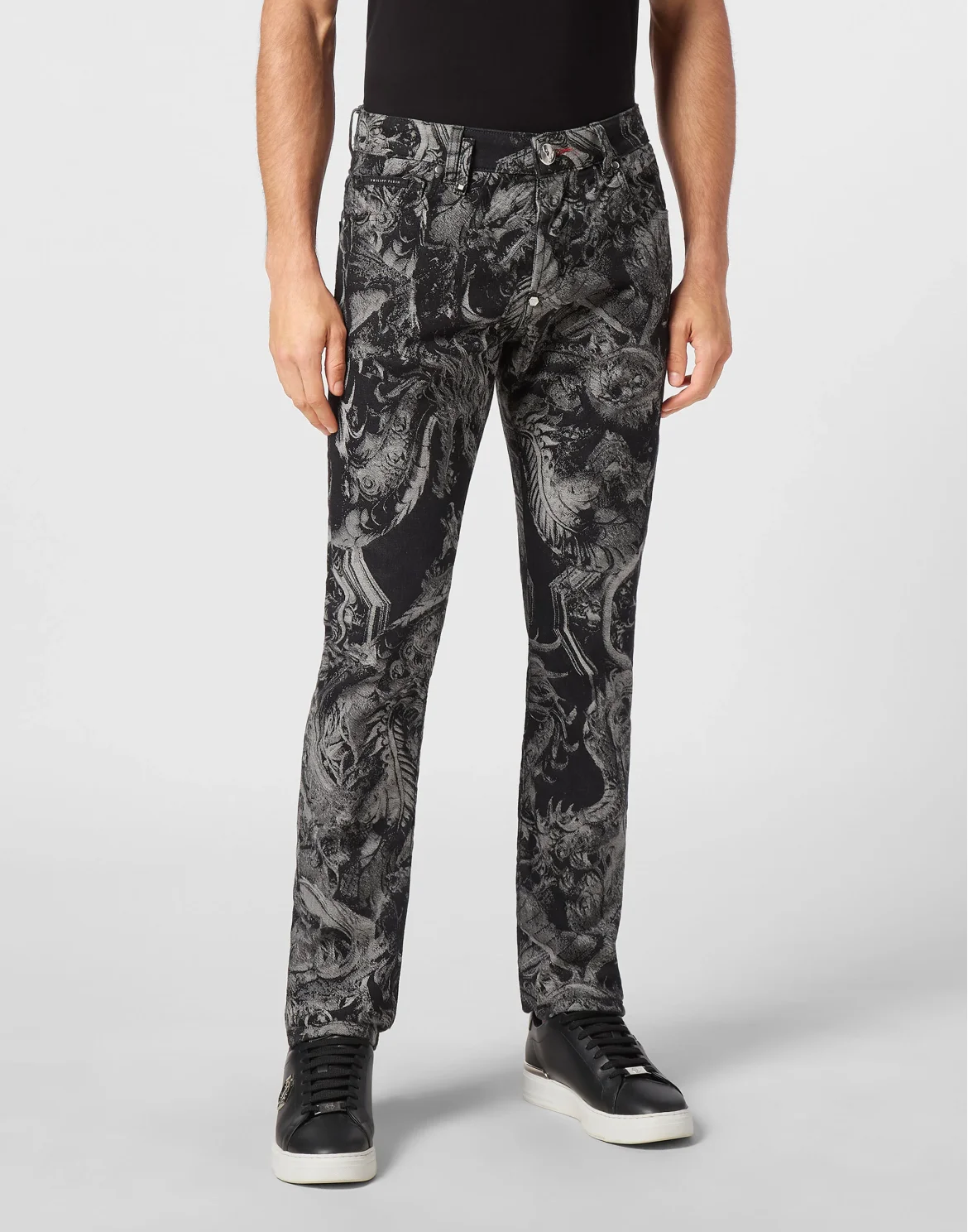 Denim Super Straight Cut Trousers Dragon Skull, цвет: Черный