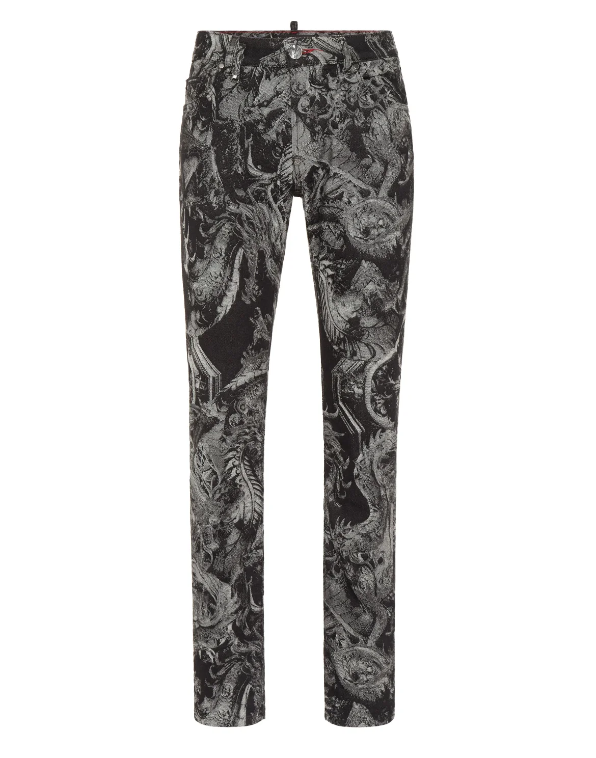 Denim Super Straight Cut Trousers Dragon Skull, цвет: Черный