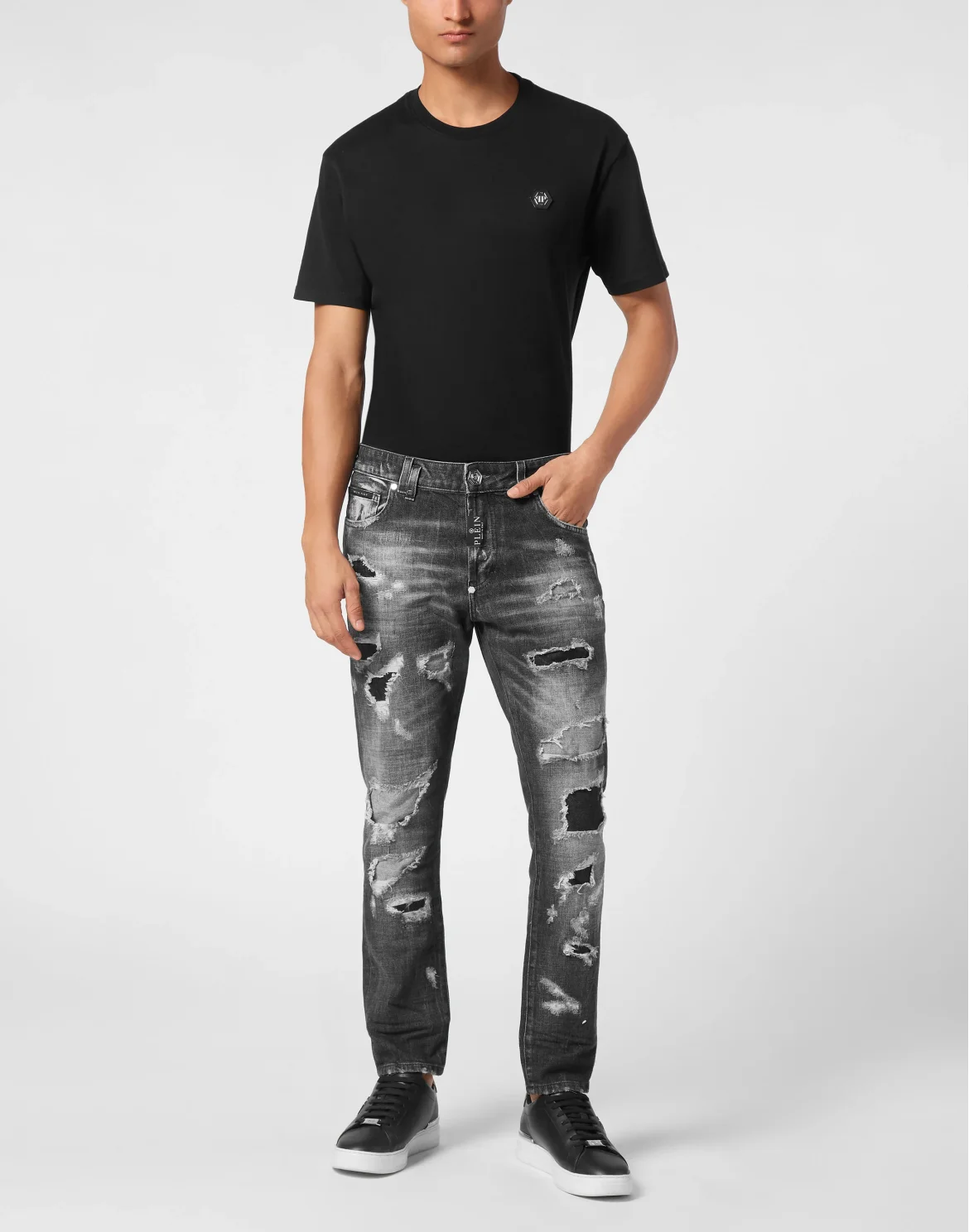 Denim Skinny Fit Trousers, цвет: Черный