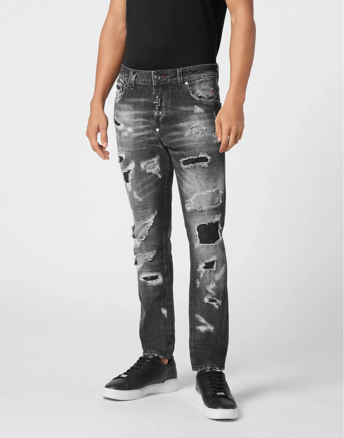 Denim Skinny Fit Trousers, цвет: Черный