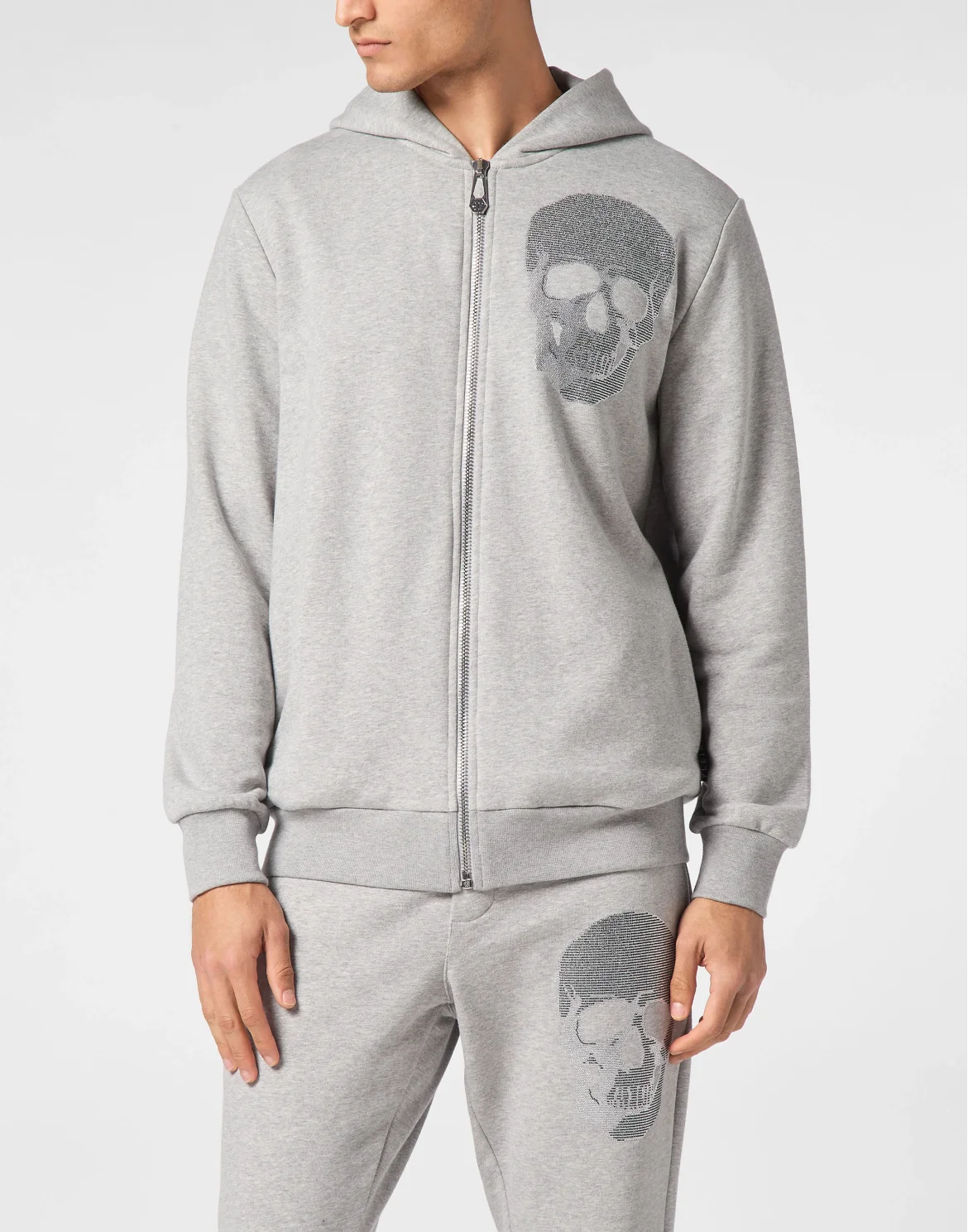 Zipped Hoodie Sweatshirt Skull strass, цвет: Серый