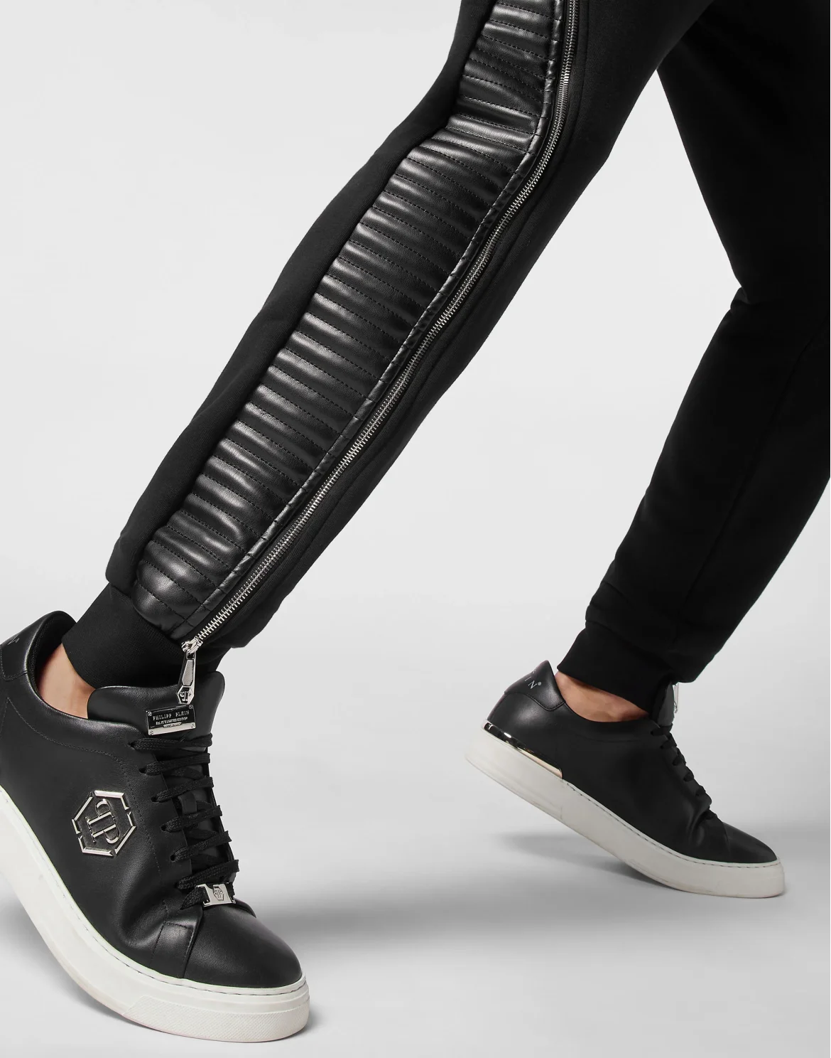 Jogging Trousers With Leather And Nylon Inserts, цвет: Черный