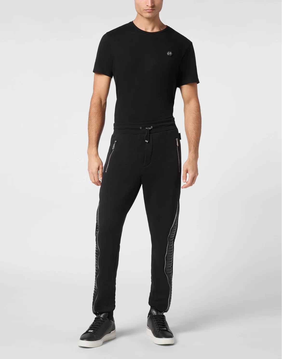 Jogging Trousers With Leather And Nylon Inserts, цвет: Черный