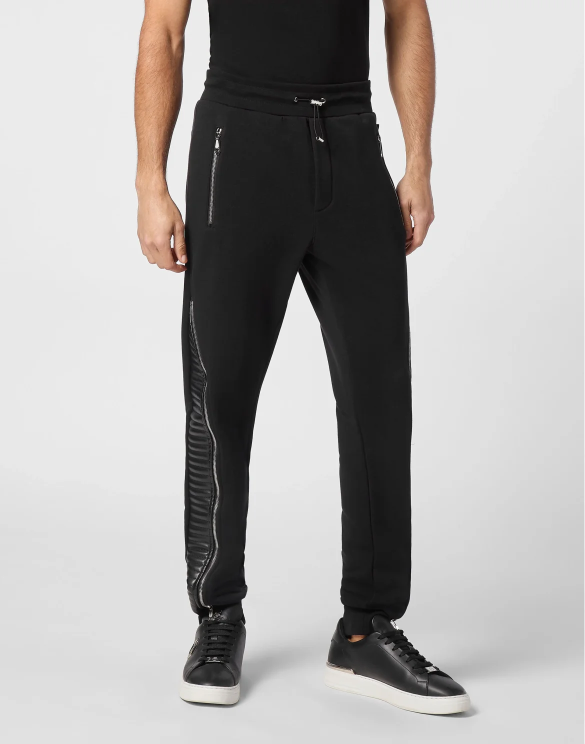 Jogging Trousers With Leather And Nylon Inserts, цвет: Черный