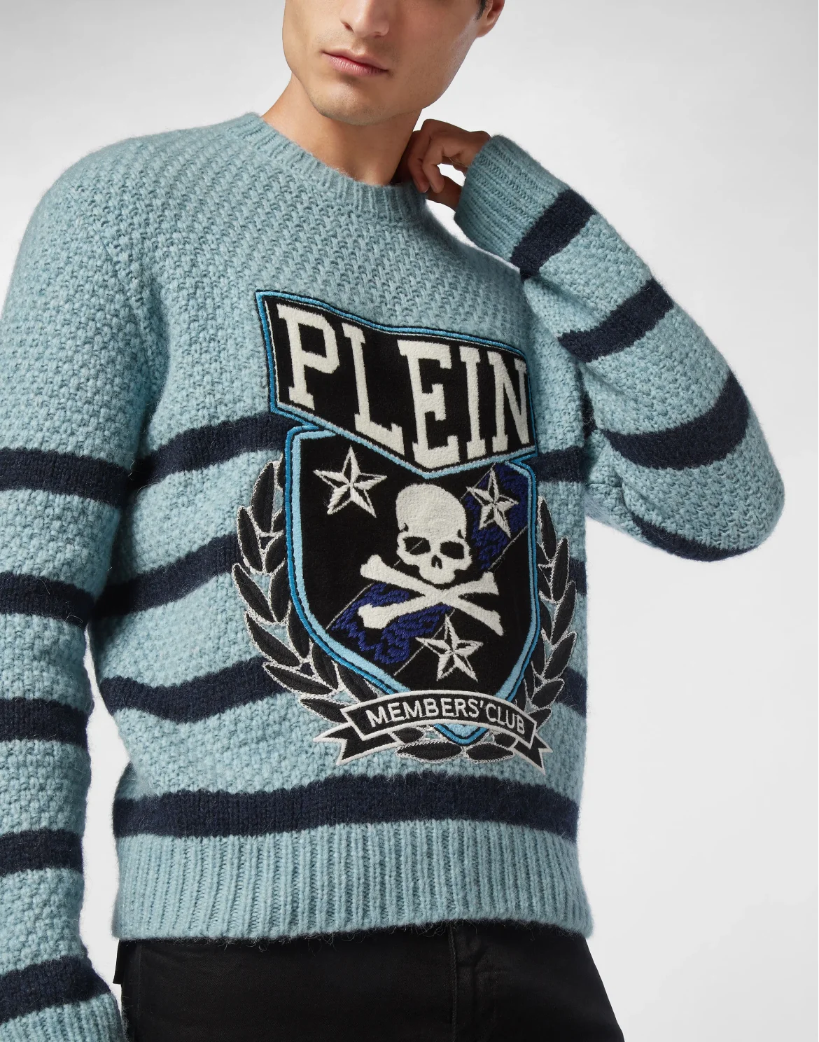 Pullover Round Neck Long-Sleeve Patches, цвет: Голубой