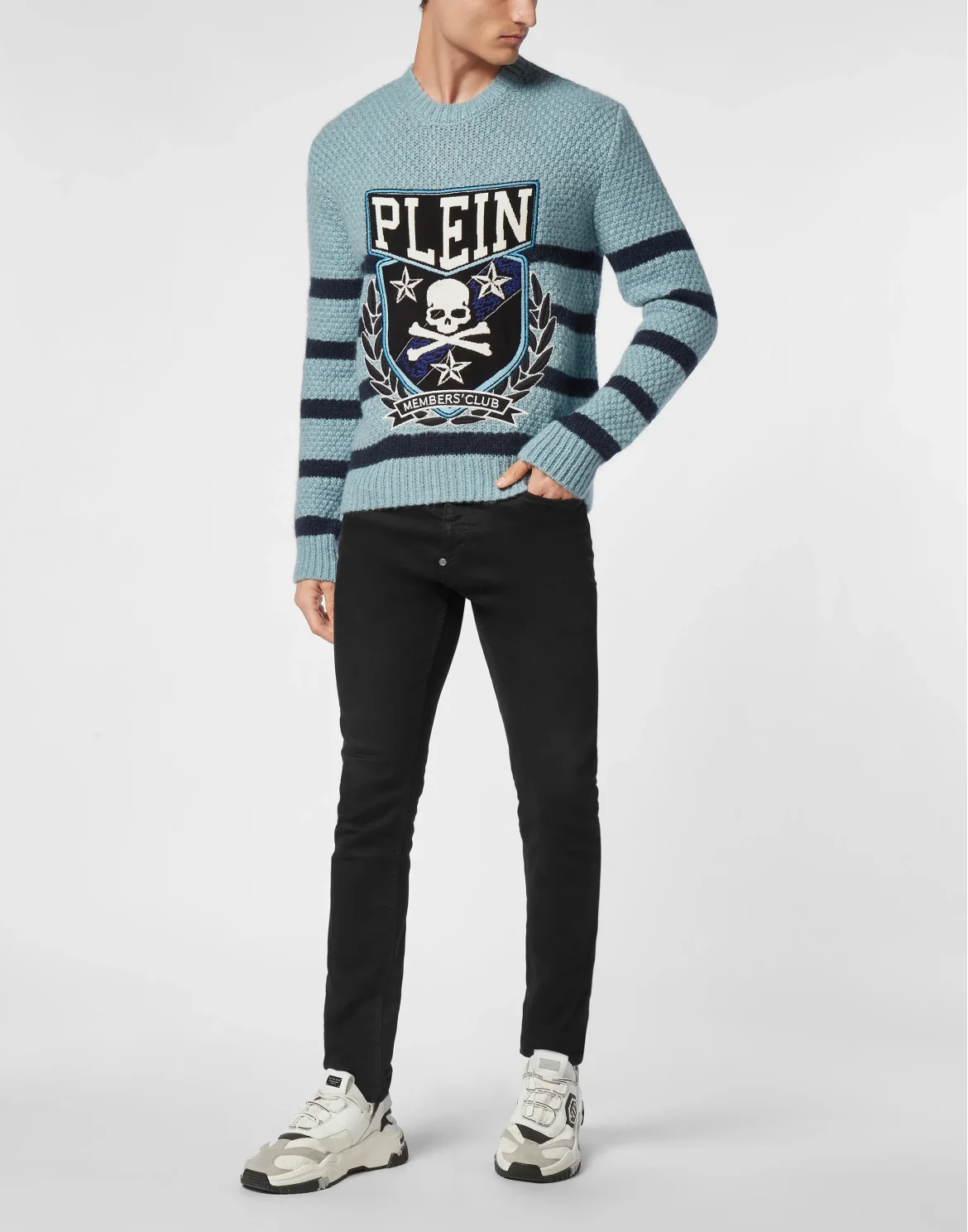Pullover Round Neck Long-Sleeve Patches, цвет: Голубой
