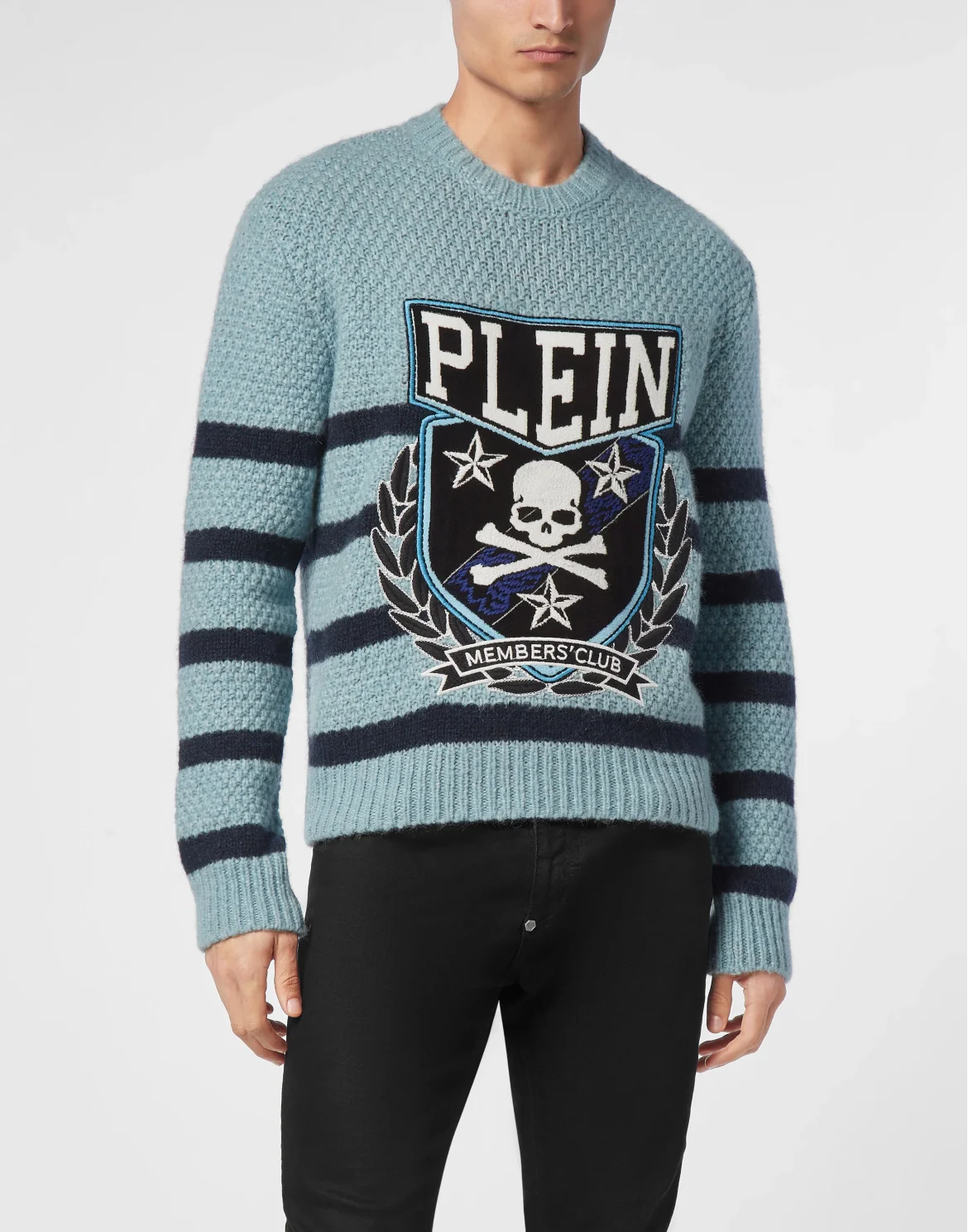 Pullover Round Neck Long-Sleeve Patches, цвет: Голубой