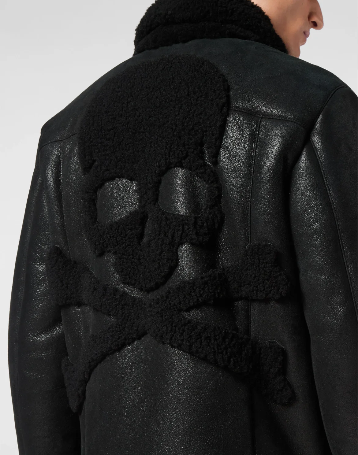 Shearling Leather Biker Jacket, цвет: Черный